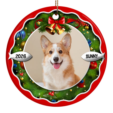 Dog Xmas Frame Custom Photo Dog Cute With Name & Year, Pet Milestone Keepsake, Custom Photo Holiday Tree Hanging Christmas Ornament, Tree Decor, Personalized Christmas Ornament