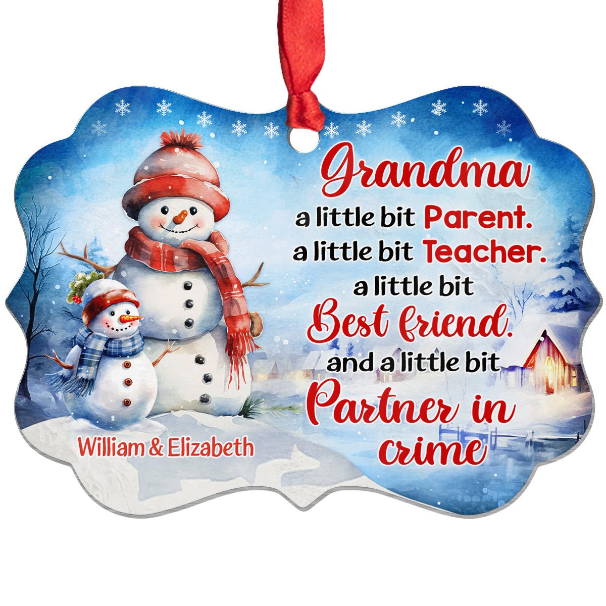 Grandma Gifts, Cute Grandma A Little Bit Parent A Little Bit Teacher, Personalized Christmas Ornament, Gifts For Nonna From Grandkids, Xmas Tree Decoration Medallion Aluminum Ornament