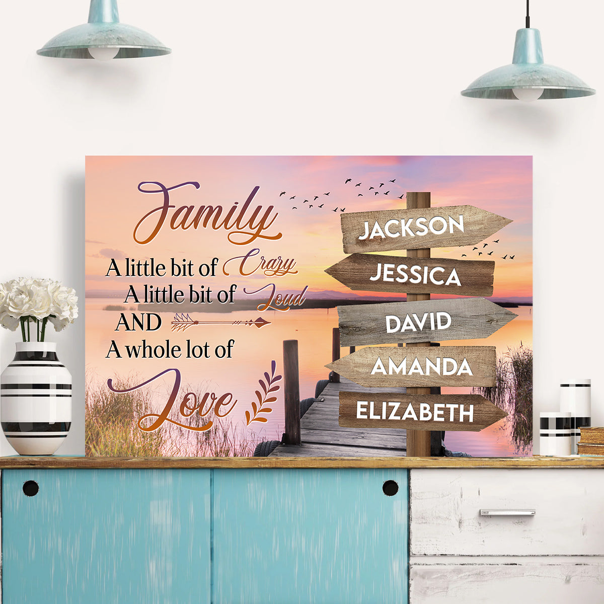 Family Gifts, Street Sign Multi Name Ocean Dock Quotes Family A Little Bit Of Crazy Canvas Wall Art Poster Prints Home Decor