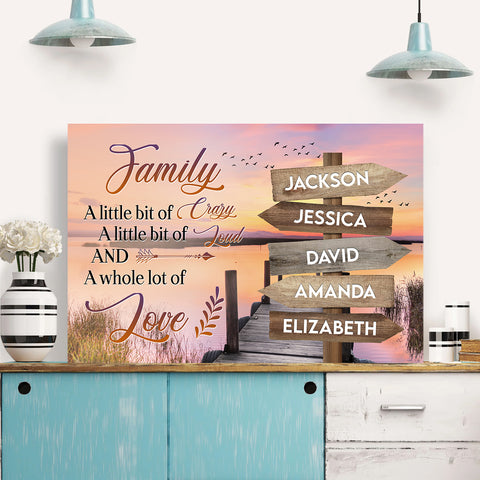 Family Gifts, Street Sign Multi Name Ocean Dock Quotes Family A Little Bit Of Crazy Canvas Wall Art Poster Prints Home Decor