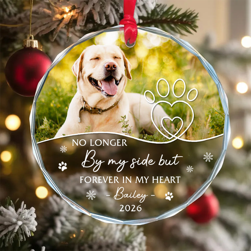No Longer My Side But Forever In Heart Pawdog, Custom Glass Ornament, Memorial Christmas Decor, Memorial Pattern, Custom Keepsake, Remembrance Theme, With Photo, Gifts For Loss Of Dog