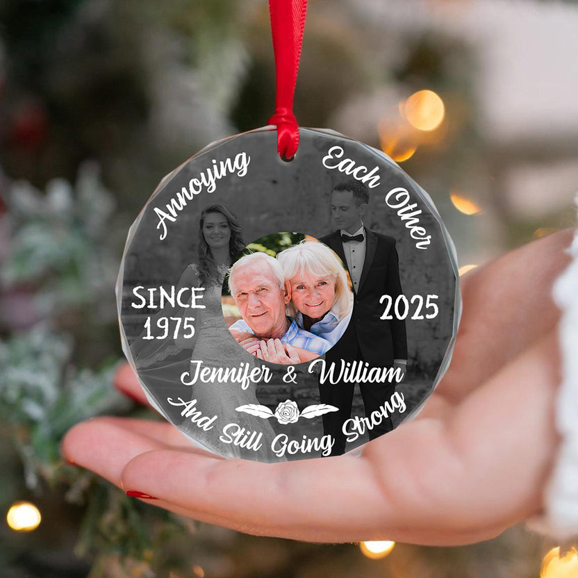 Annoying Each Other Since Year And Still Going Strong Glass Ornament, 50th Wedding Anniversary Keepsake, Then And Now Photo Decor, Gifts For Parents Family Him Her, Valentine