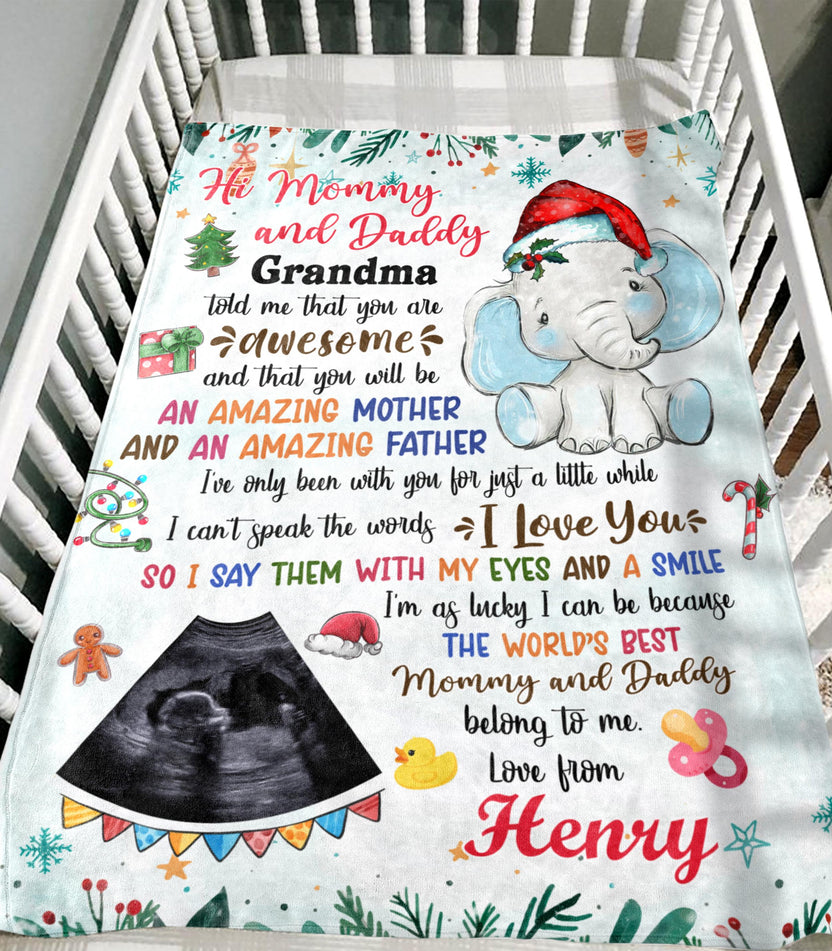 Personalized Blanket For Mommy Daddy From Baby Boy Girl New Parents Gifts Grandma Told Me That You Are Awesome Baby Ultrasound Custom Name Photo Fleece Sherpa Blanket Gifts For Christmas