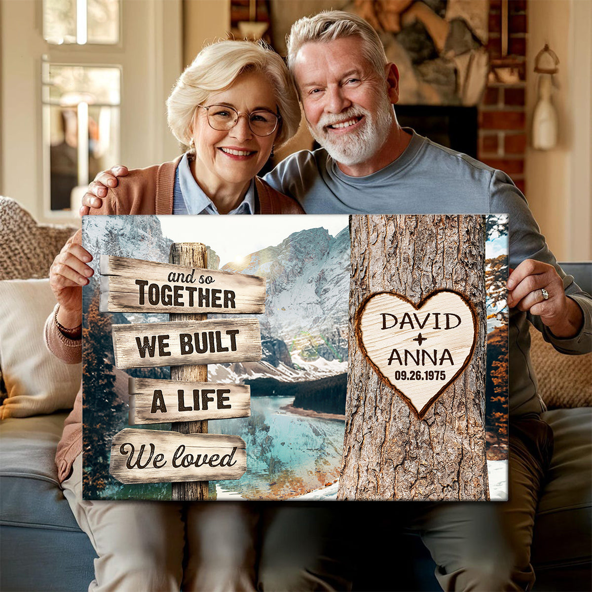 And So Together We Built A Life We Loved Rustic Wood Sign And Tree Heart Design, Personalized Canvas Wall Art, Gifts For Him Her Mr & Mrs, Poster Prints Wall Decor, Gifts For Couple