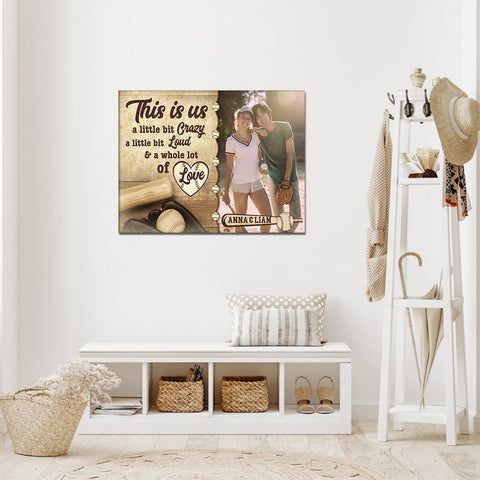 Personalized Name Sports Canvas, A Whole Lot Of Love Phrase Artwork, Baseball Bat And Glove Theme Couple Wall Decor Canvas Wall Art, Gifts For Him Her Poster Print Gifts For Valentine