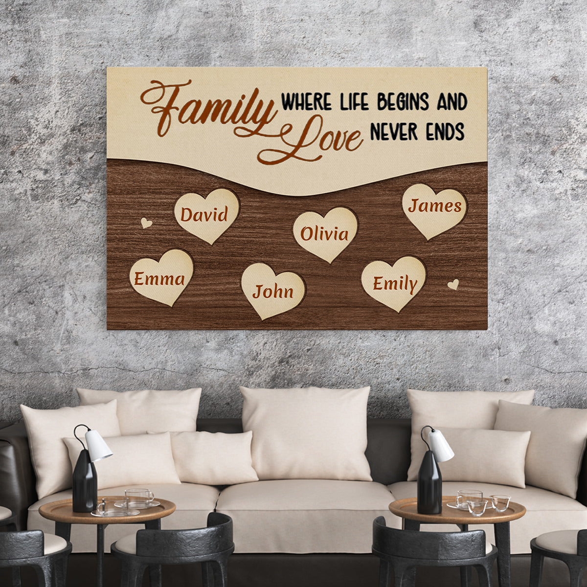 Gifts For Family, Family Together Life Begins Wooden Hearts, Personalized Canvas Wall Art, Gifts For Parents Family, Poster Prints Home Decor, Family Wall Decor, Gifts For Birthday