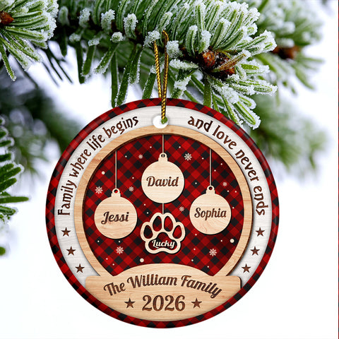 Personalized Ornament For Parents Grandparents From Kids Grandkids Family Gifts Family Life Begins And Love Never Bauble With Names Snowflake, Pet Paw Print, Holiday Tree Decoration