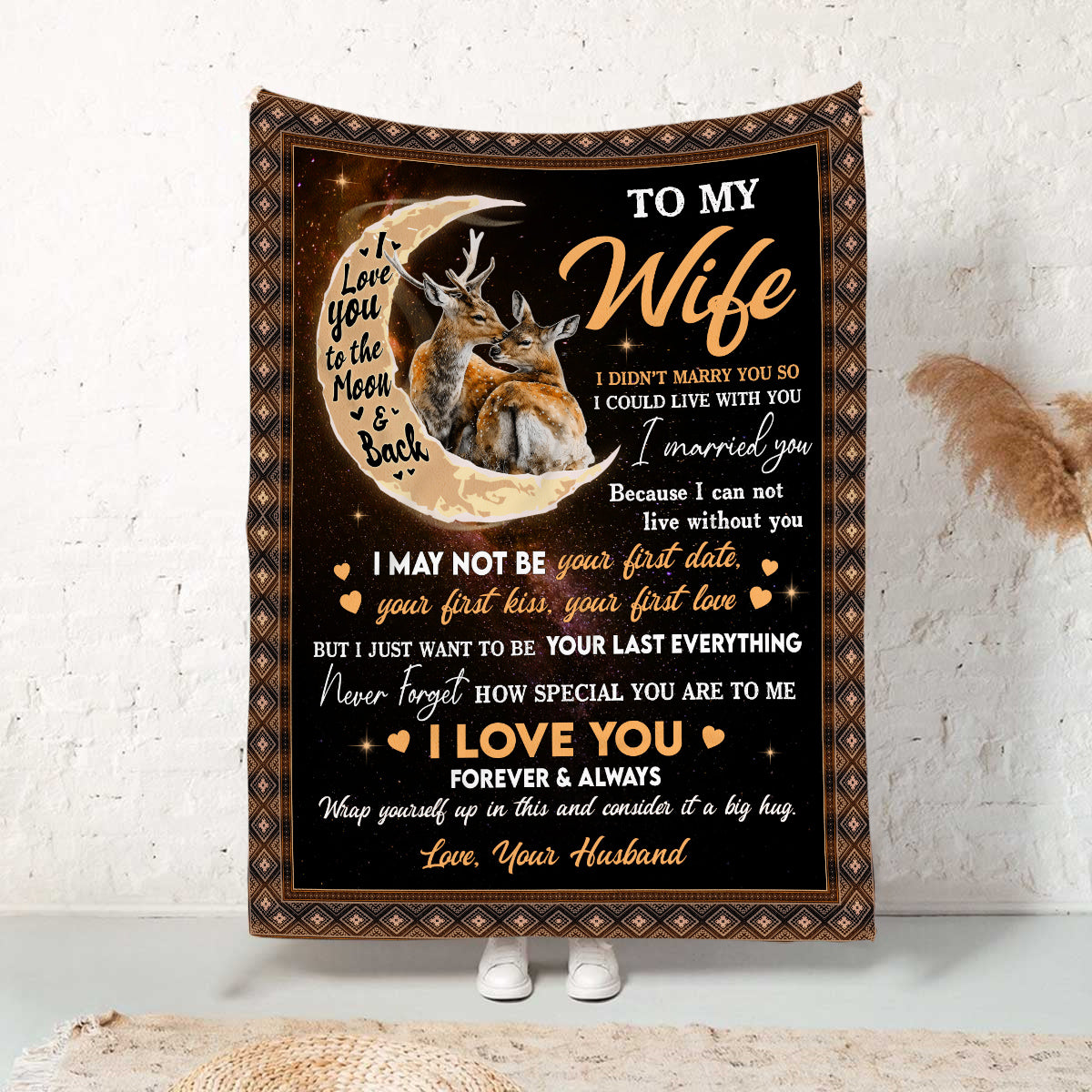 Wifey Gifts, I Didn't Marry You Deer Couple Moon, Personalized Blanket, Gifts For Wife Couple, Custom Fleece Sherpa Blanket