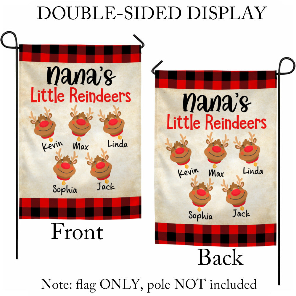 Nana's Little Reindeers Garden Flag, Custom Grandkids Names Outdoor Banner, Red Plaid Yard Decor, Christmas Reindeer Names Yard Sign, Holiday Decor Garden Flag, Gifts For Grandkids