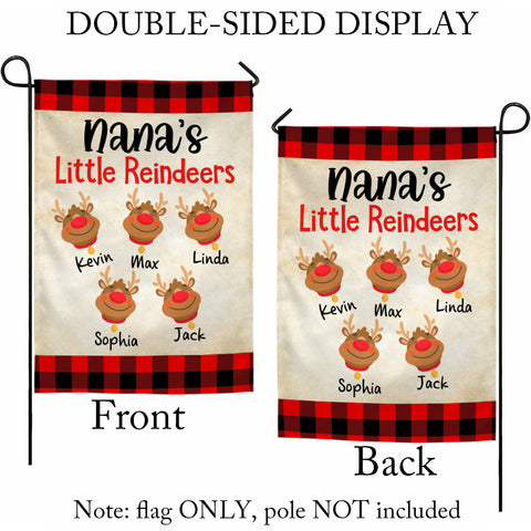 Nana's Little Reindeers Garden Flag, Custom Grandkids Names Outdoor Banner, Red Plaid Yard Decor, Christmas Reindeer Names Yard Sign, Holiday Decor Garden Flag, Gifts For Grandkids