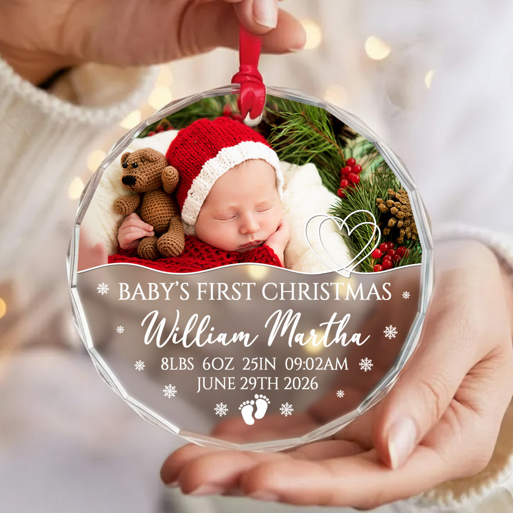 Family Gifts, Baby's First Christmas Circle Glass Ornament, Newborn Holiday Decoration, Newborn Keepsake, Custom Holiday Glass Tree Ornament, Gifts For New Siblings Baby Children