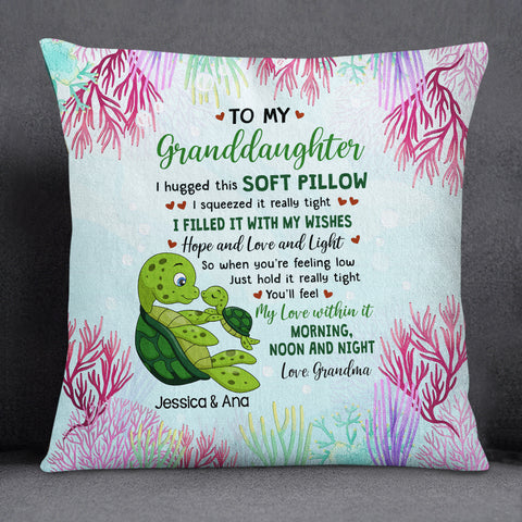 Personalized Square Pillow For Granddaughter From Grandma Gifts For Granddaughter I Hugged This Soft Pillow Sea Turtle Grandma Turtle Custom Name Double Sided Sofa Couch Cushion On Birthday