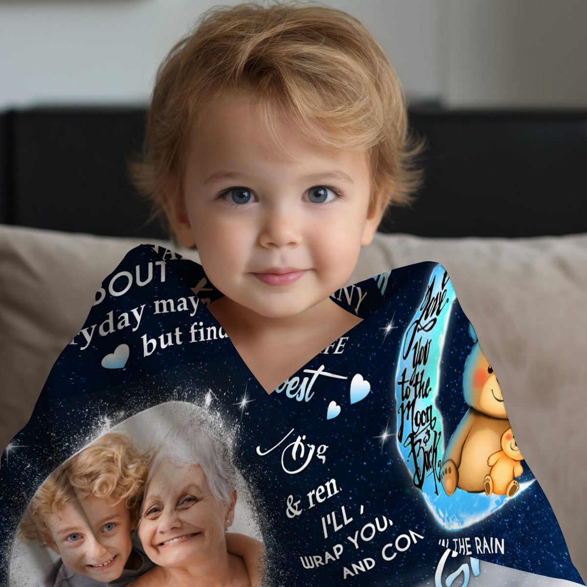 Grandsons Gifts, As You Grow Older You Will Face Many Challenges In Life Bear And Photo, Personalized Blanket, Gifts For Grandson From Grandma,Fleece Sherpa Blanket, Gifts For Christmas