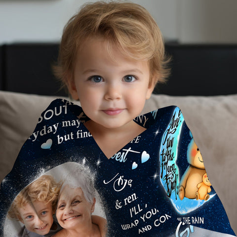 Grandsons Gifts, As You Grow Older You Will Face Many Challenges In Life Bear And Photo, Personalized Blanket, Gifts For Grandson From Grandma,Fleece Sherpa Blanket, Gifts For Christmas
