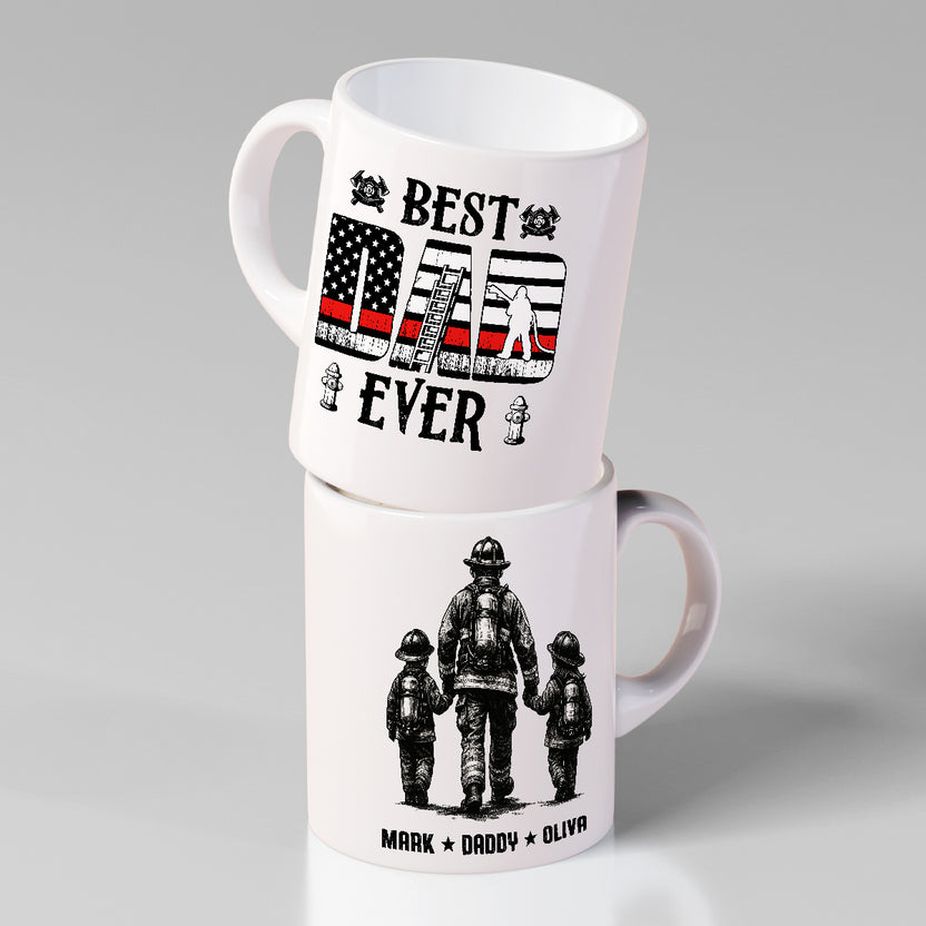 Dad Ever Firefighter Mug, Personalized Coffee Cup For Proud Fireman Father And Kids, Firefighter Gifts For Dad, Husband Or Grandpa, Thoughtful Gifts Father’s Day, Birthday, Or Christmas