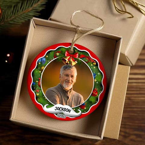 Xmas Frame Custom Photo Grandpa Cute With Beard Name & Year, Grandpa Christmas Photo Ornament, Family Christmas Keepsake, Holiday Tree Decoration, Gifts For Mom Dad Daughter Son