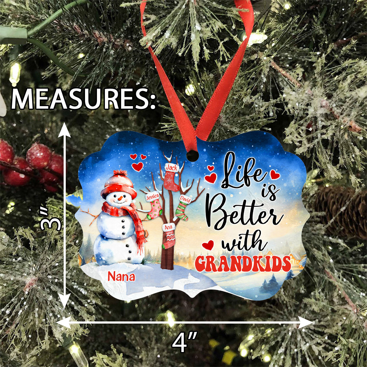 Gifts For Grandparents, Cute Stock Tree Life Is Awesome With Grandkids, Personalized Christmas Ornament, Gifts For Mimi From Grandkids, Xmas Tree Hanging Keepsake Medallion Aluminum