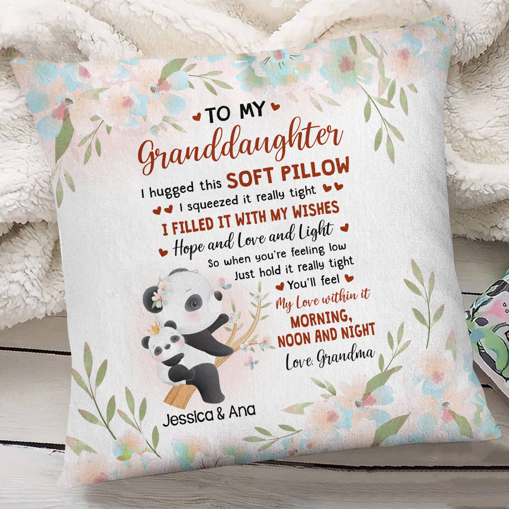 Personalized Square Pillow For Granddaughter Kids From Grandparents Gifts For Granddaughter I Hugged This Soft Pillow Cute Panda Custom Name Double Sided Sofa Couch Cushion On Birthday