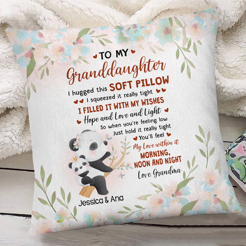 Personalized Square Pillow For Granddaughter Kids From Grandparents Gifts For Granddaughter I Hugged This Soft Pillow Cute Panda Custom Name Double Sided Sofa Couch Cushion On Birthday