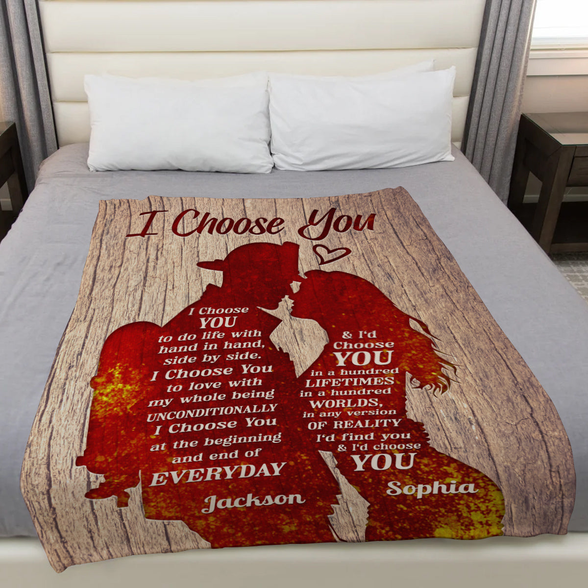 Firefighter Fireman & His Girlfriend/ Wife Silhouette Vintage I'd Find You & I'd Choose You, Personalized Blanket, Gifts For Him Her From Honey, Custom Fleece Sherpa Blanket