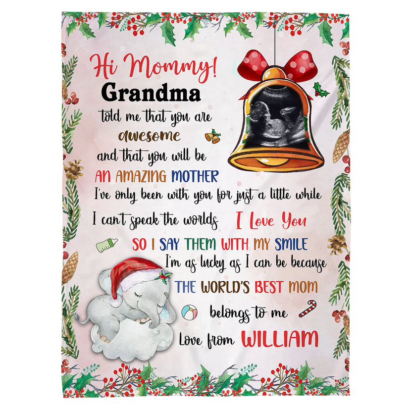 Unique Gifts For New Mom, Grandma Told Me That You Are Awesome Elephant And Sonogram Bell, Personalized Blanket, Gifts For Mom To Be, Fleece Sherpa, Blanket For New Mom, Gifts For Xmas