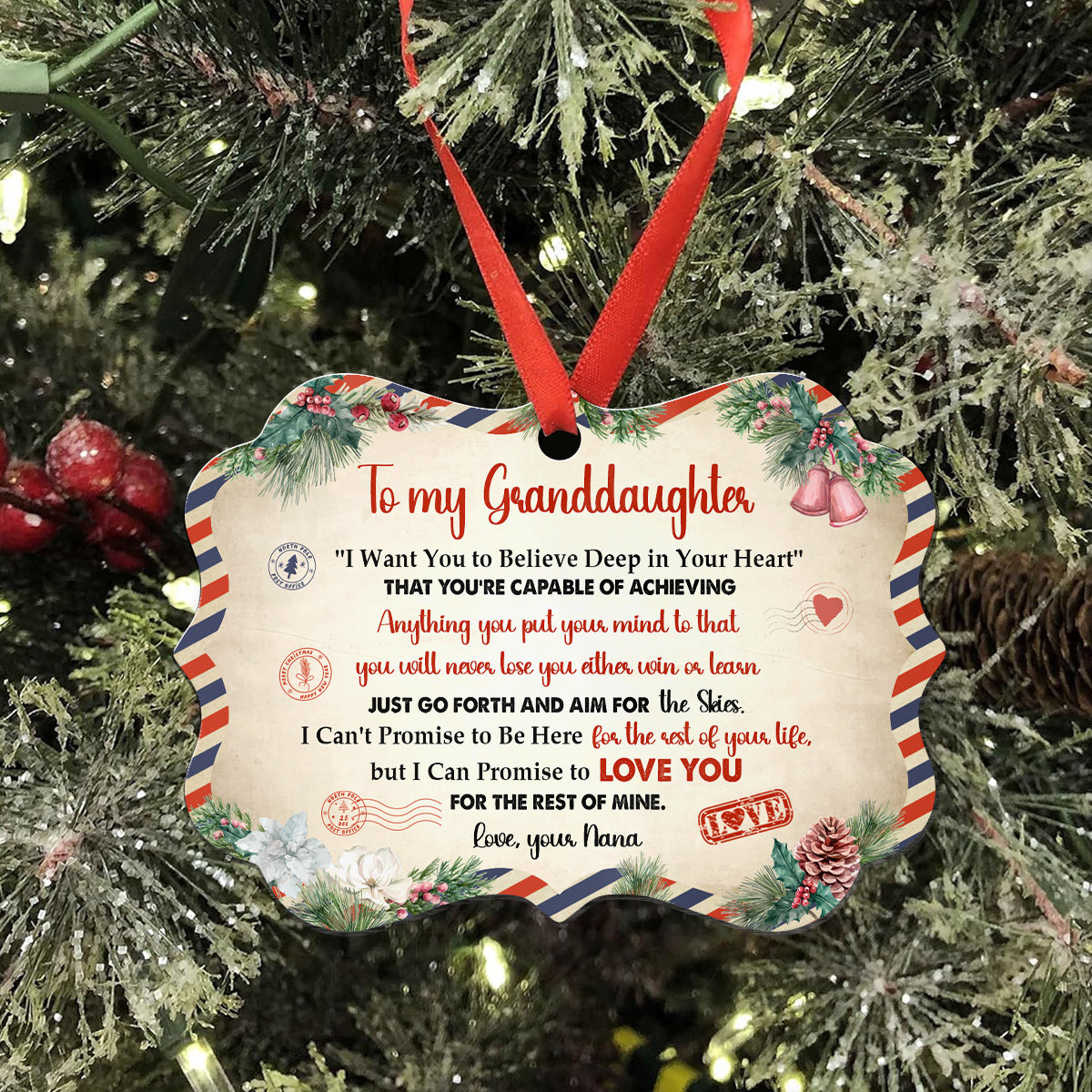 Granddaughter Gifts, Airmail Letter Just Go Forth And Aim For The Skies Medallion Aluminum Ornament For Baby From Mimi, Xmas Tree Decor, Gifts Holiday Winter Xmas Christmas Tree Hanging