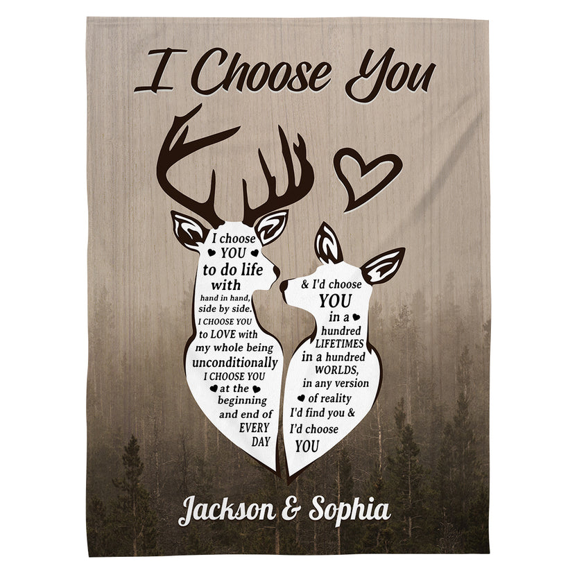 His Doe Her Buck Deer Couple Silhouette Vintage I'd Find You & I'd Choose You, Personalized Blanket, Gifts For Him Her From Honey, Custom Fleece Sherpa Blanket, Gifts For Valentines