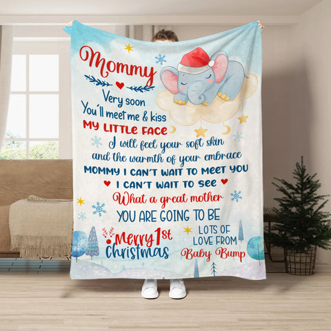 Gifts For New Mom, Mommy I Can't Wait To Meet You Snowflakes Elephant Sleeping In Moon, Personalized Blanket, Gifts For New Mommy, Fleece Sherpa, New Mom Blanket, Gifts For Xmas