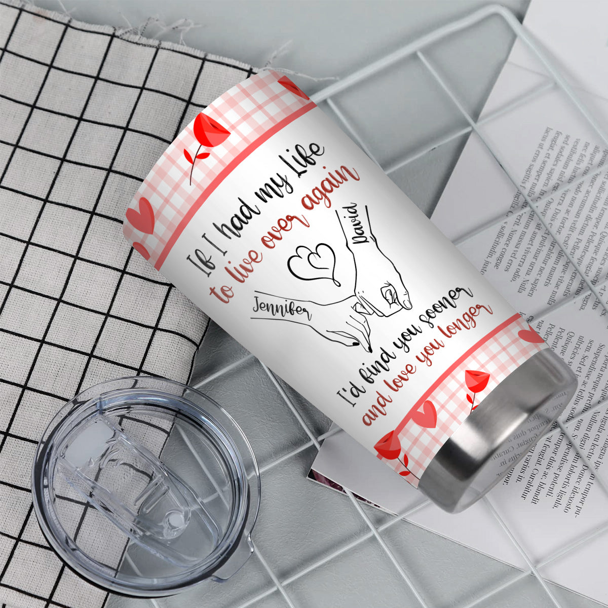 If I Had My Life To Live Over Tumbler Cup, "I’D Find Sooner And Love You Longer” Pinky Promise Hands Tumbler Gifts For Him Her, Custom 20oz Travel Cup, Gifts For Valentines