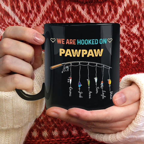 Personalized Coffee Mug For Papa Grandpa From Family Grandkids We Are Hooked On Pawpaw Fishing Grandchild Custom Name Fisherman Gifts Black Ceramic 11 15Oz Cup For Birthday Father's Day