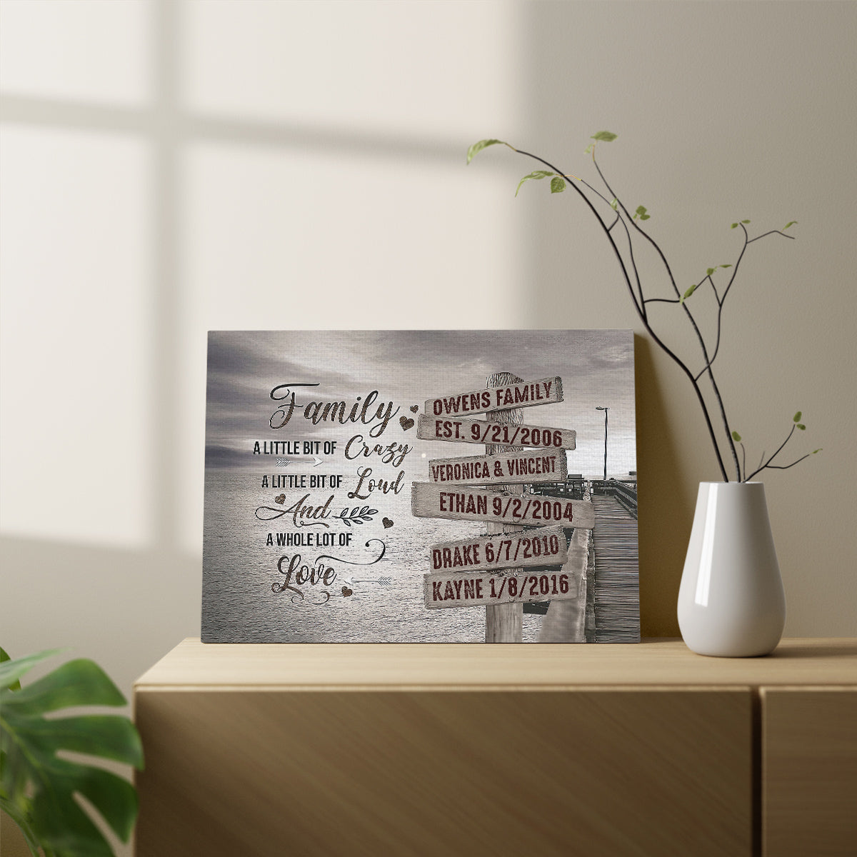 Personalized Canvas Wall Art For Mother Father Kids Street Sign Multi Name Ocean Dock Quotes Family A Little Bit Of Crazy Custom Poster Prints Home Decor Family Gifts For Mom Dad