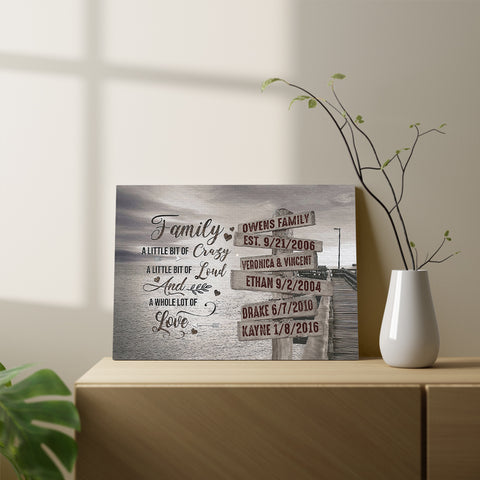 Personalized Canvas Wall Art For Mom Dad From Kids Street Sign Multi Name Ocean Dock Quotes Family A Little Bit Of Crazy Custom Multi Name Poster Prints Home Decor Family Gifts For Mom