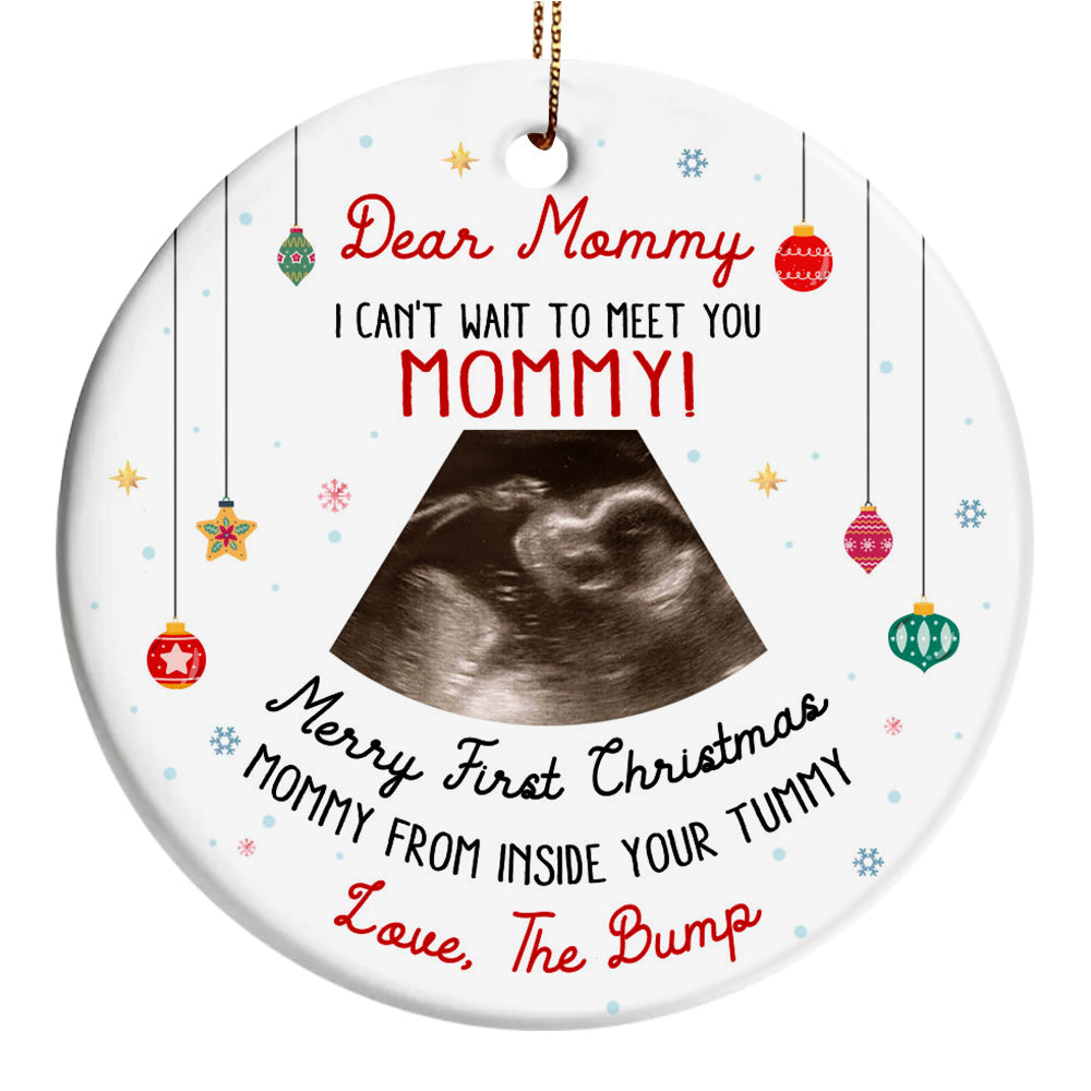 Dear Mommy Ultrasound Ornament, Merry First Christmas Mommy From The Bump, Sonogram Pregnancy Reveal Gift, Custom Photo Xmas Keepsake