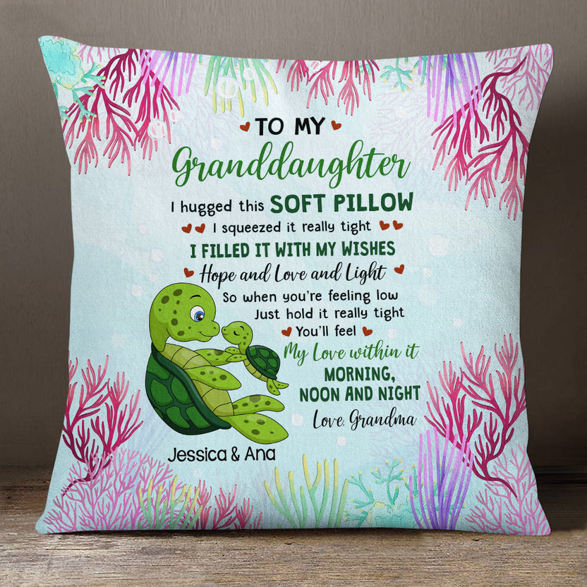 Personalized Square Pillow For Granddaughter From Grandma Gifts For Granddaughter I Hugged This Soft Pillow Sea Turtle Grandma Turtle Custom Name Double Sided Sofa Couch Cushion On Birthday
