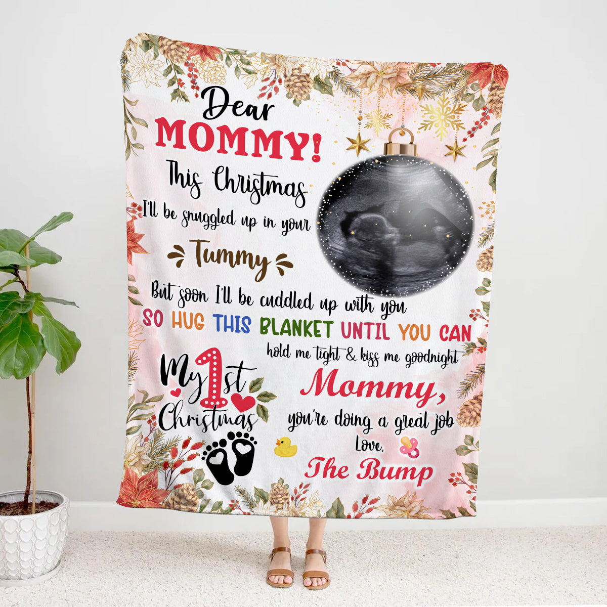 Hug This Blanket Until You Can Hold Me Baby Ultrasound With Ball Hanging Tree, Dear Mommy Holiday Keepsake, First Christmas Expecting Mother, Personalized Photo Blanket, Gifts To Mom