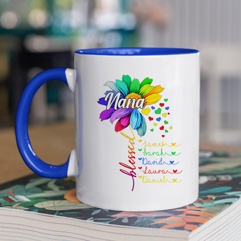 Personalized Coffee Mug For Nana From Grandson Blessed Nana Rainbow Colorful Flowers Custom Name Novelty Ceramic Cup 11 15Oz Gifts Ideas For Grandma On Birthday Mothers Day Valentines Day