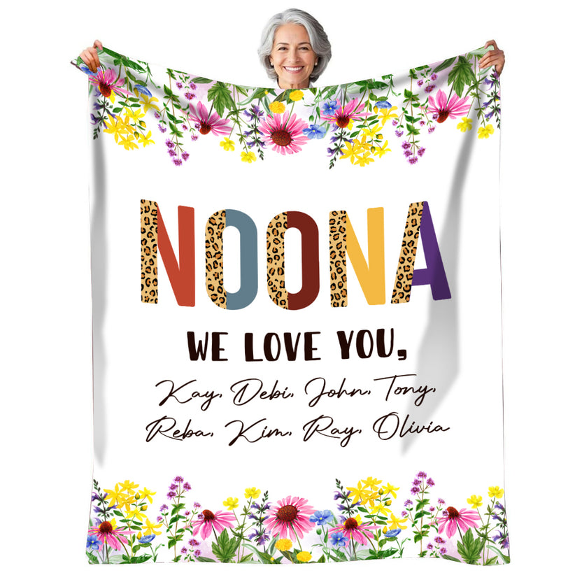 Grandma Gifts, Noona Blanket, Floral Family Message Layout, Personalized Name, Personalized Blanket, Gifts For Nonna From Grandkids, Custom Fleece Sherpa For Mother's Day