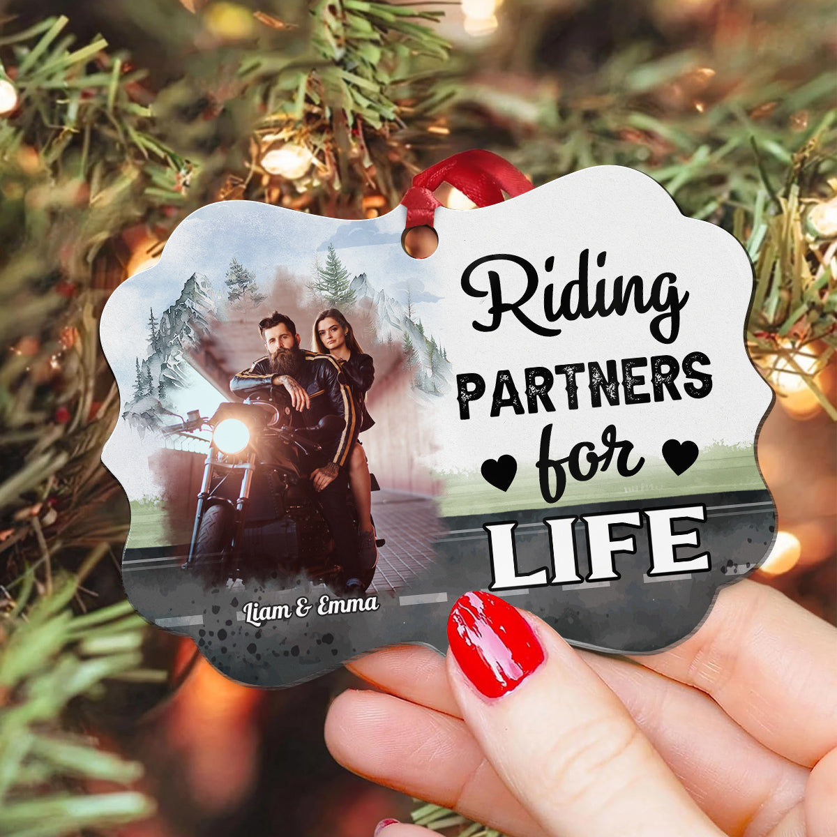 Riding Partners For Life Ornament, Motorcycle Couple Decor, Romantic Biker Love Quote, Personalized Names, Adventure Couple Keepsake, Gifts For Him Her Honey, Xmas Tree Decor Valentine