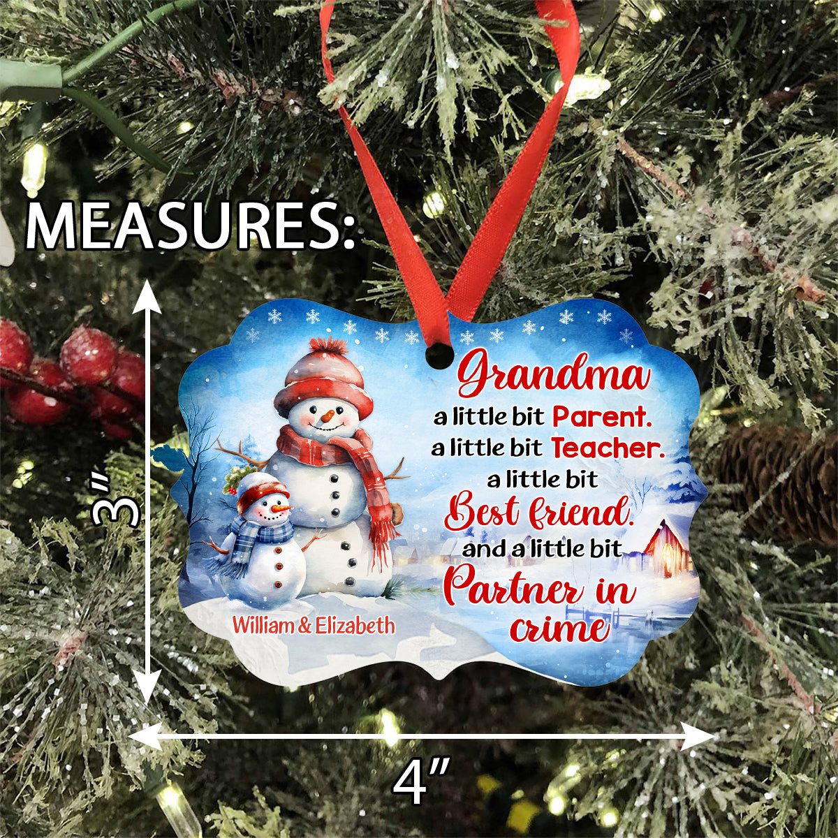 Grandma Gifts, Cute Grandma A Little Bit Parent A Little Bit Teacher, Personalized Christmas Ornament, Gifts For Nonna From Grandkids, Xmas Tree Decoration Medallion Aluminum Ornament