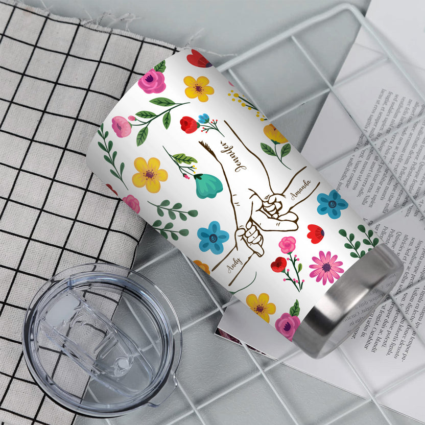 Gifts Ideas For Mother, Mom Thoughtful Awesome Sweet Love Holding Mom's Hand Flower Tumbler 20oz Travel Cup For Mothers Day