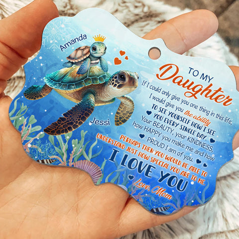 Daughter Gifts, Sea Turtle How Happy You Make Me Hand How Proud I Am Medallion Aluminum Ornament For Girls Babies From Mom Mother, Xmas Tree Decor, Gifts For Birthday Xmas Keepsake
