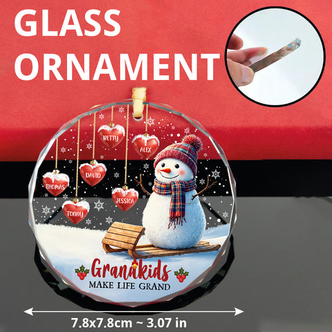 Grandma Gifts, Grandkids Make Life Grand Hearts With Names Snowflakes Grandma Grandpa Grandkids Circle Glass Ornament, Personalized Christmas Ornament, Gifts For Nana From Grandchildren