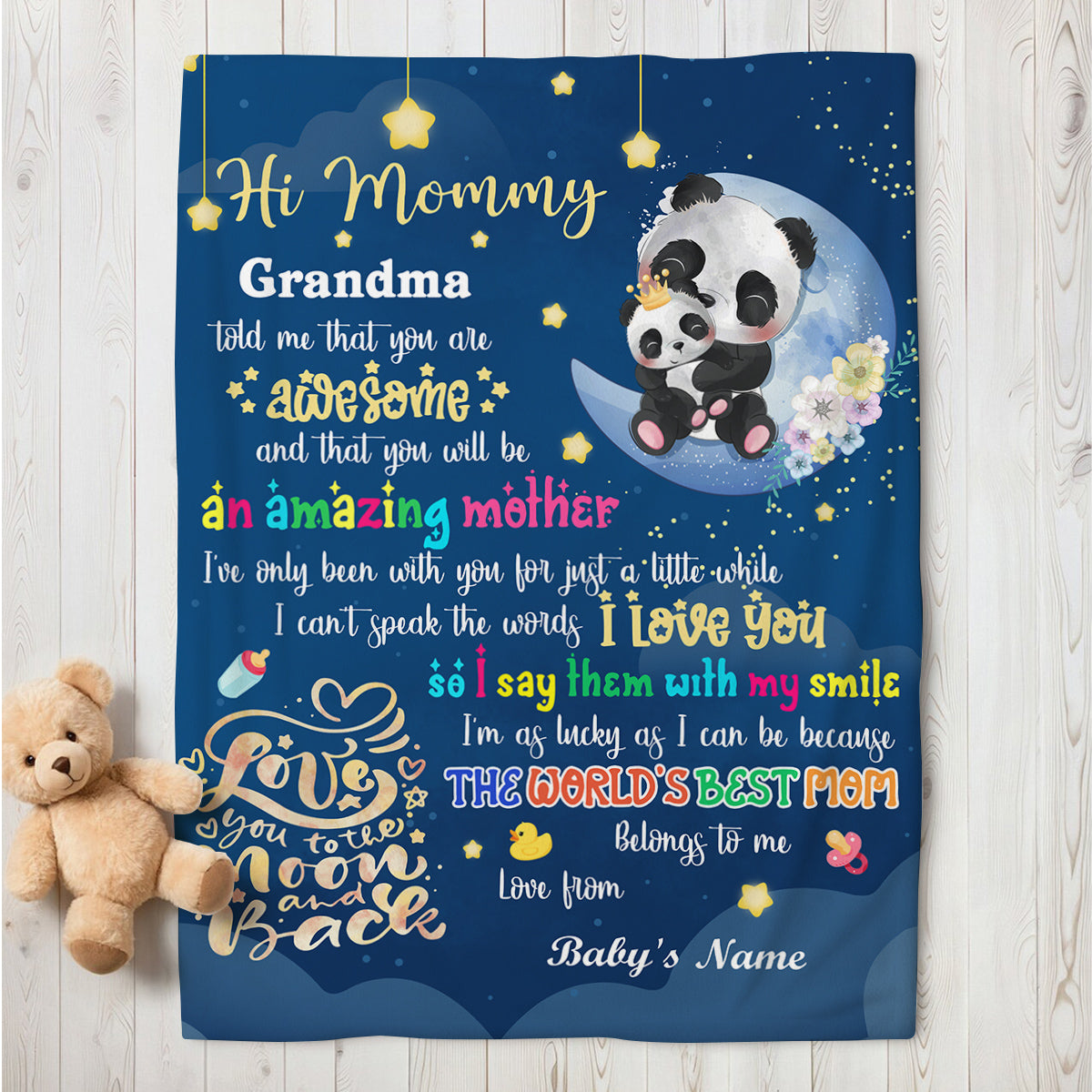 Mom To Be Gifts, Hi Mommy Grandma Told Me That Panda, 1st Mother's Day Blanket, Cute Baby Panda Blanket, Custom Newborn Swaddle, Infant Bedding Keepsake, Warm Flannel