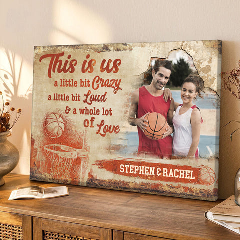 Athletic Couple Canvas Print, A Whole Lot Of Love Wording, Personalized Name Basketball Home Decor  Canvas Wall Art, Gifts For Him Her Poster Prints Wall Decor, Gifts For Valentines