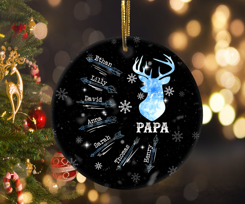 Personalized Christmas Ornament For Grandpa Papa Papaw From Grandkids Grandchild Gifts Ideas For Grandparents Papa's Hunting Deer Snowflakes Custom Name Tree Hanging Ornament On Christmas