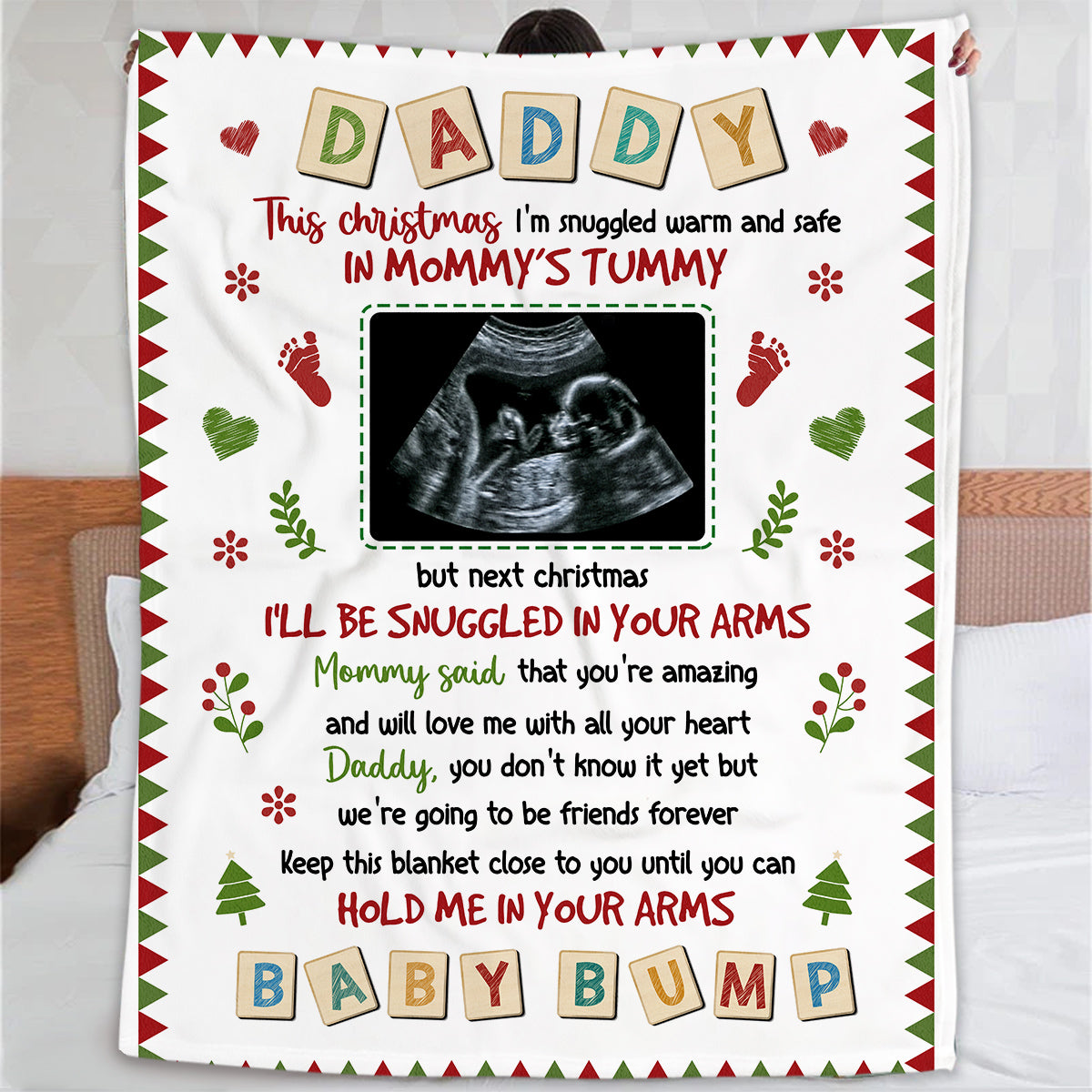 New Dad Gifts, This Christmas I'm Snuggled Warm And Safe In Mommy's Tummy Baby Ultrasound, Personalized Blanket, Gifts For New Daddy, Fleece Sherpa Blanket, Gifts For Xmas
