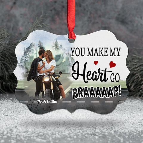You Make My Heart Go Braaaap!, Motorcycle Couple Ornament, Romantic Biker Love Quote, Personalized Names, Adventure Love Decor Gifts For Him Her , Xmas Tree Decor, Gifts For Valentine