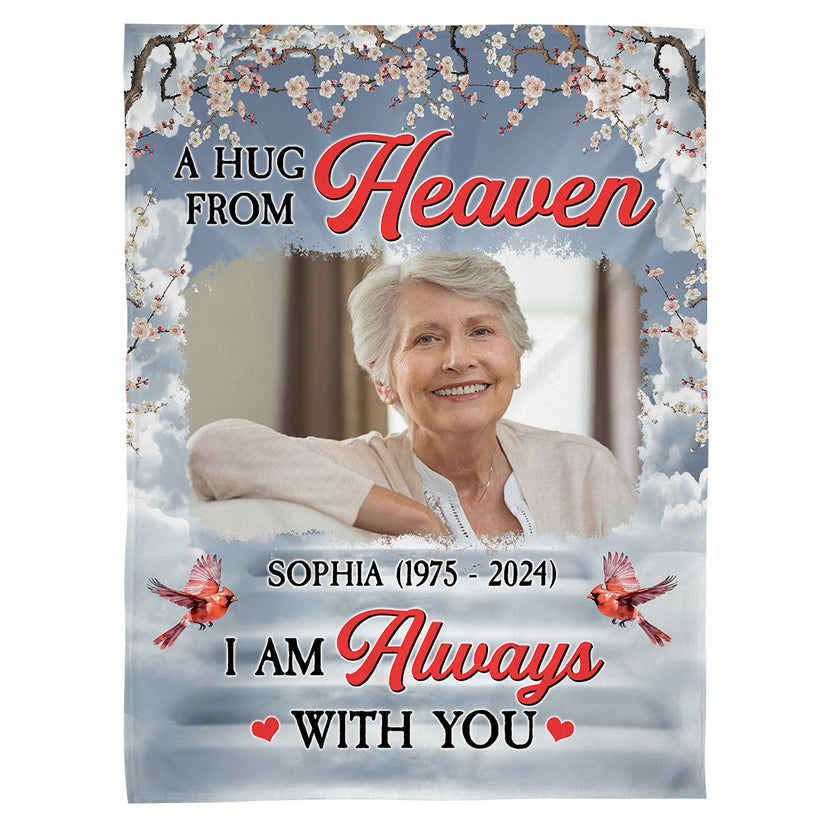 Remembrance Gifts, Personalized Memorial Blanket With Photo, I Am Always With You Red Bird Blossom Tree, Loss Of Grandpa Grandma Blanket, Fleece Sherpa, Memorial Gifts For Anniversary