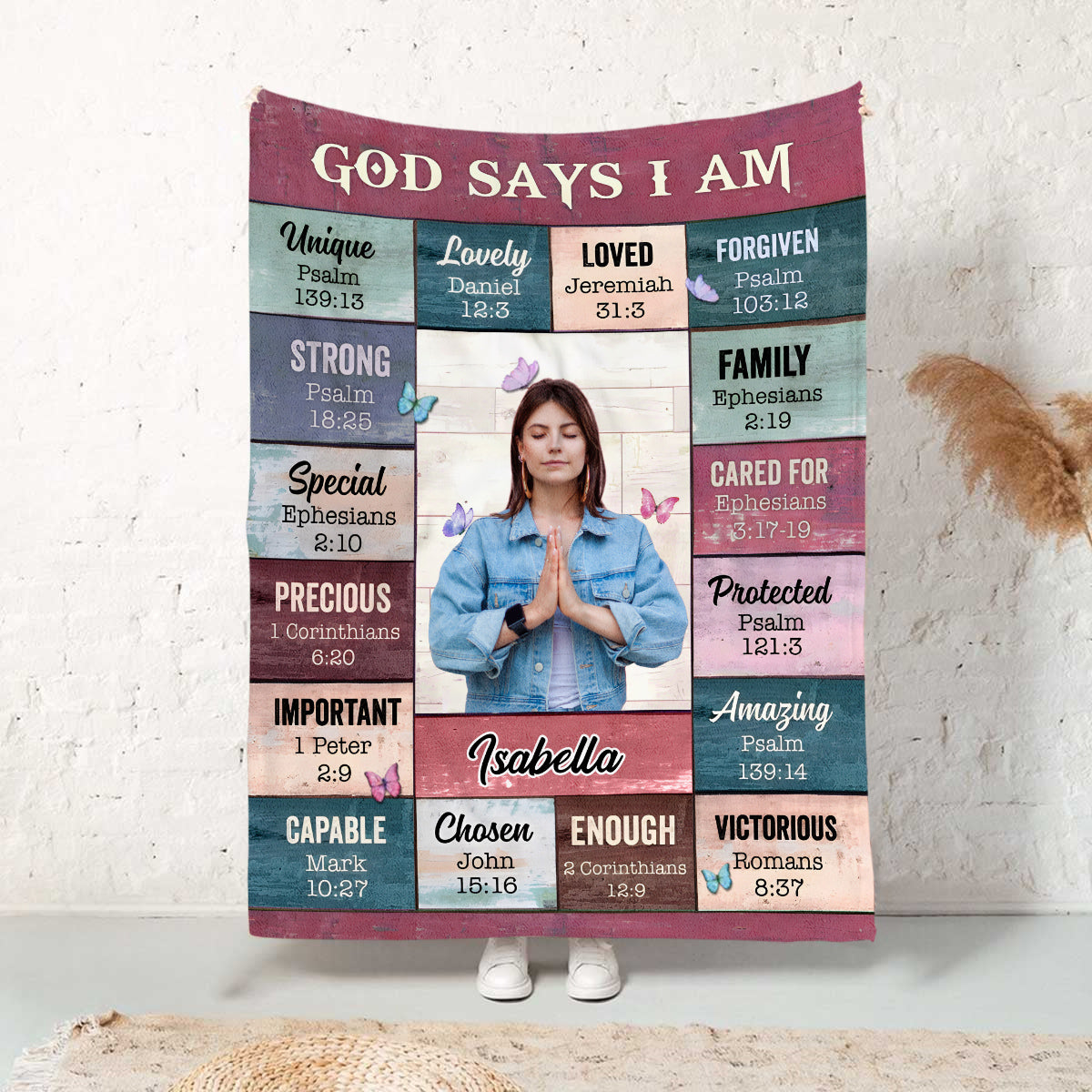Personalized Blanket For Girl Women Family Friends Religious Gifts God Says I Am Inspirational Positive Thinking Daily Affirmation Mental Health Fleece Sherpa Blanket For Birthday