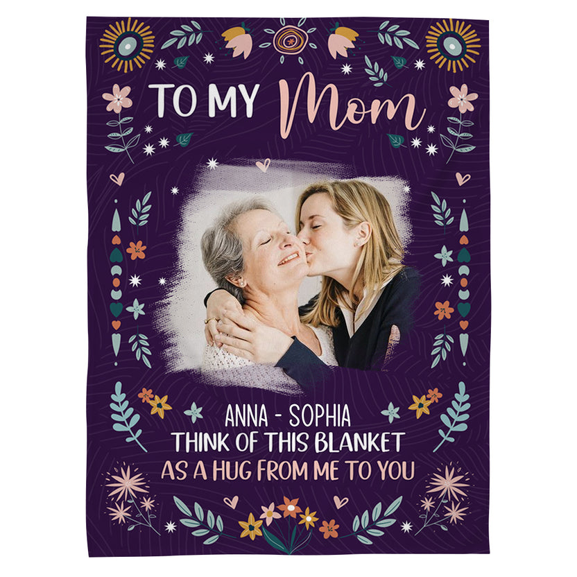 Gifts Ideas For Mom, Think Of This As A Hug From Me Wildflowers, Personalized Blanket, Gifts For Mom Mommy From Son Daughter, Fleece Sherpa Blanket, Gifts For Birthday Mother's Day